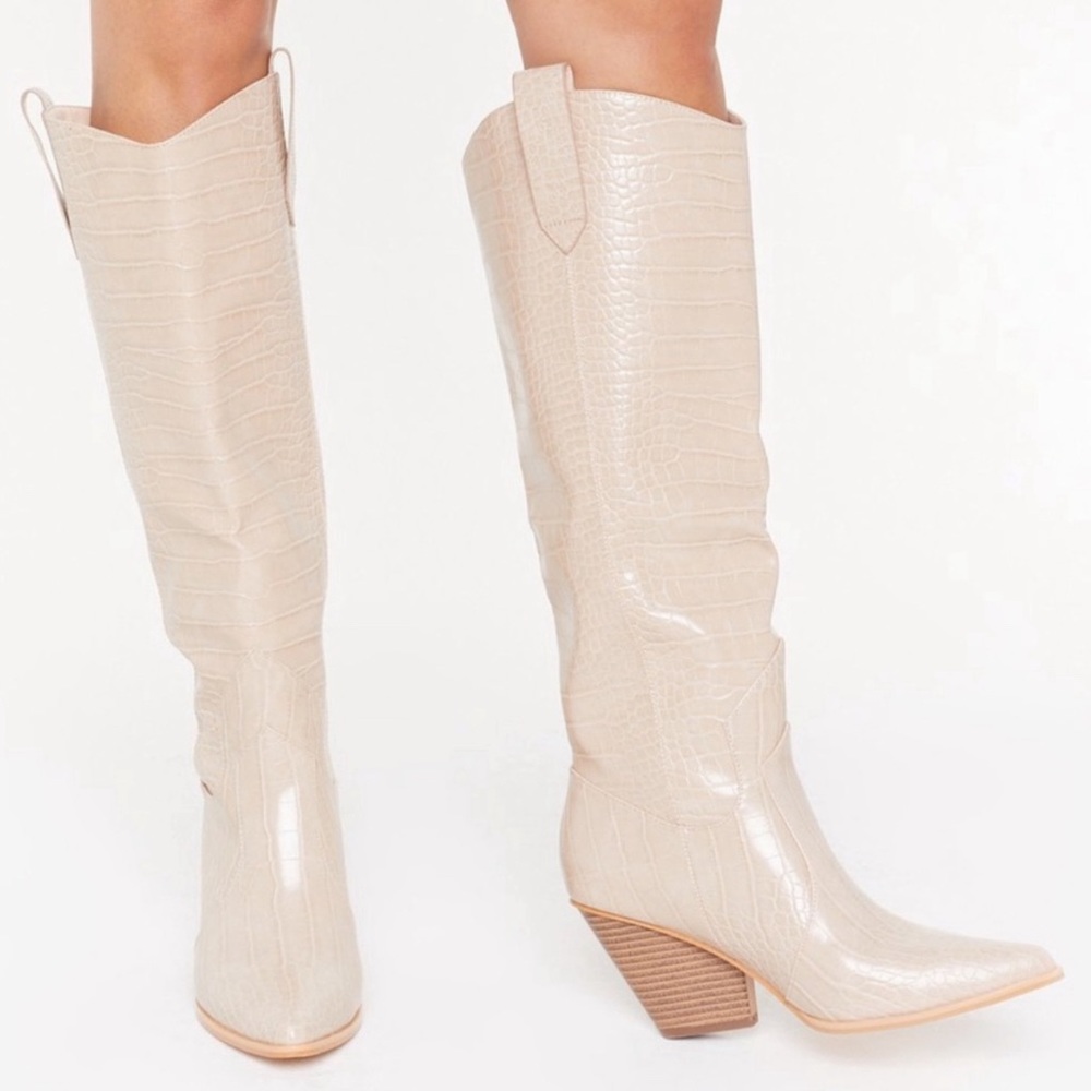 Western Knee High Faux Leather Croc Boot
